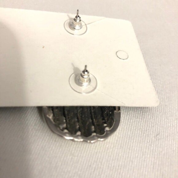 VTG Silver Metal Lined Rounded Square Pierced Earring Studs - Picture 4 of 6